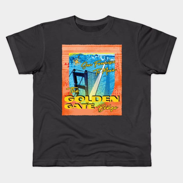 Golden Gate Bridge Retro design Kids T-Shirt by Fairview Design